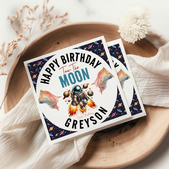 påbörja dragningen av måne 2:a födelsedagsrymden pappersservett (Skapare uppladdad)