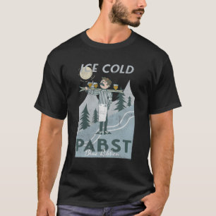 Pabst Blue Ribbon Beer Ice Kall Snö och Ski Poste T Shirt