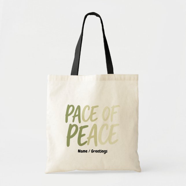 Pace of Peace Green Slow Living Mindfulness Mantra Tygkasse (Framsidan)