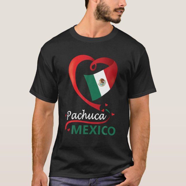 Pachuca Hidalgo Mexiko Heart Flagga Mexicana Coraz T Shirt (Framsida)