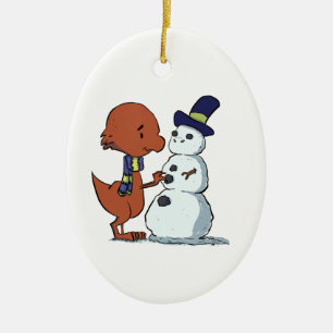 Pachycephalosaurus & snögubbeprydnad julgransprydnad keramik