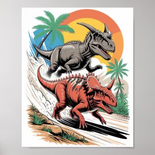 Pachyrhinosaurus som passerar genom Carnotaurus Poster