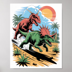Pachyrhinosaurus tävla förbi Carnotaurus Poster