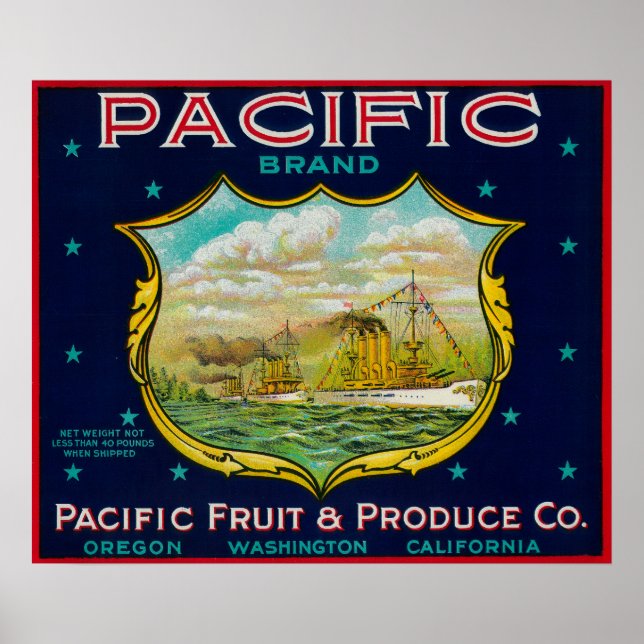 Pacific Apple Låda-etikett Poster (Framsidan)