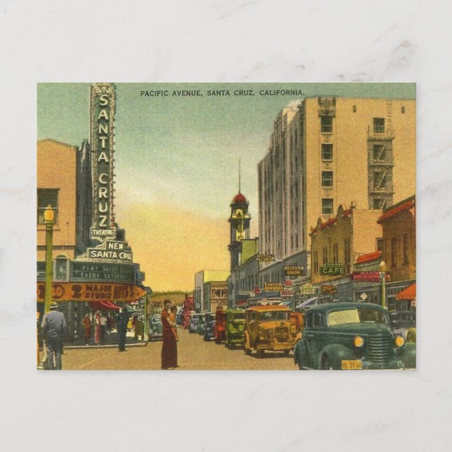 Pacific Ave. Santa Cruz California 1940's  Vykort (Framsida)