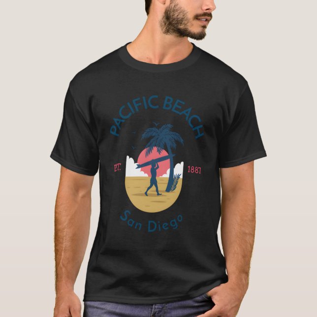 Pacific Beach San Diego California Surfing T Shirt (Framsida)
