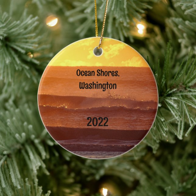 Pacific Beach Sunset Photo Ceramic Ornament (Träd)