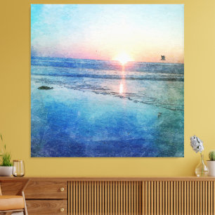 Pacific Beach Sunset Watercolor Canvastryck