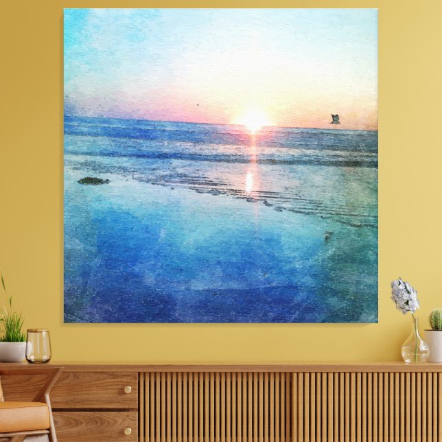 Pacific Beach Sunset Watercolor Canvastryck (Insitu (Vardagsrum))