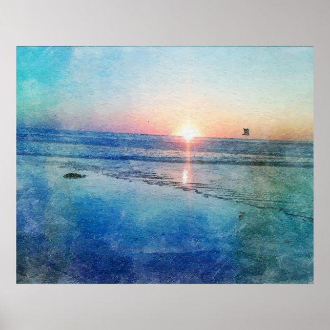 Pacific Beach Sunset Watercolor Poster (Framsidan)