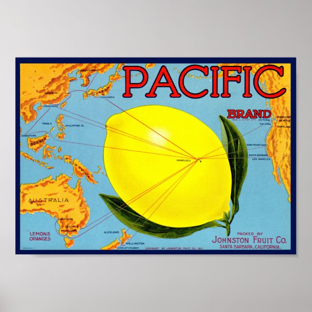 Pacific Brand Packed by Johnston Fruit Co 1917 Poster (Framsidan)