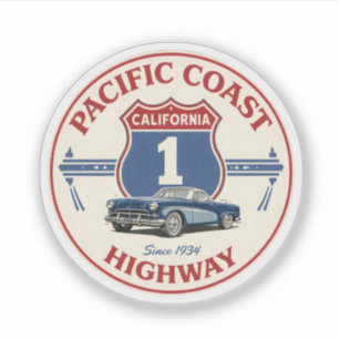 pacific coast highway CLASSICCAR kalifornien rutt Klistermärken