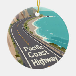 Pacific Coast Highway Grafisk Researbetat Konstver Julgransprydnad Keramik