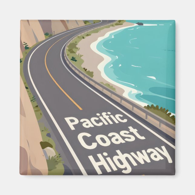 Pacific Coast Highway Grafisk Researbetat Konstver Magnet (Framsidan)