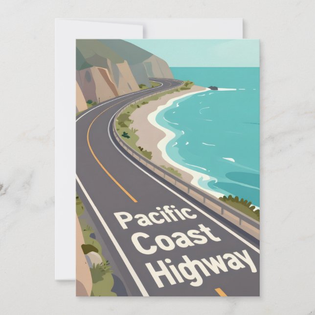 Pacific Coast Highway Graphic Travel Art Julkort (Framsida)