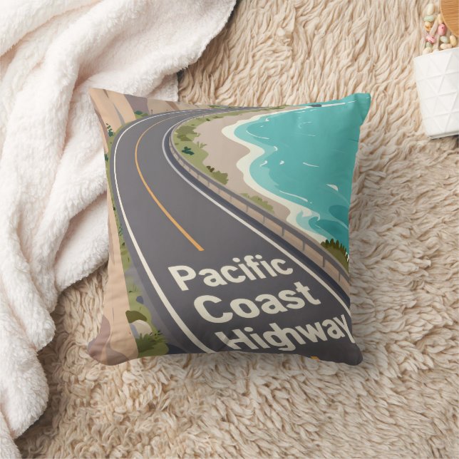 Pacific Coast Highway Graphic Travel Art Kudde (Filt)