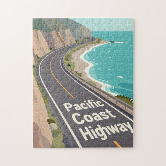 Pacific Coast Highway Graphic Travel Art Pussel (Vertikal)
