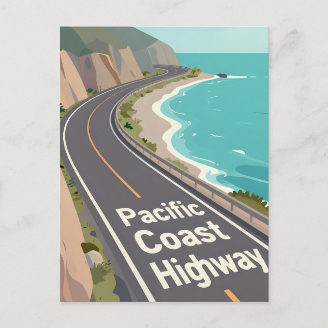 Pacific Coast Highway Graphic Travel Art Vykort (Framsida)