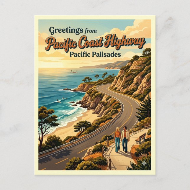 Pacific Coast Highway Pacific Palisades Retro Stil Vykort (Framsida)