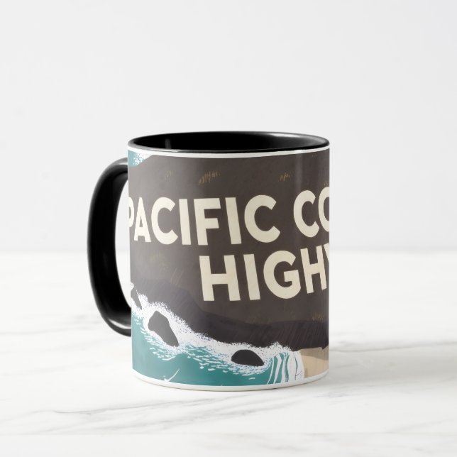 Pacific Coast Highway Retro Travel Art Mugg (Framsida vänster)