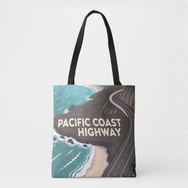 Pacific Coast Highway Retro Travel Art Tygkasse (Framsida)