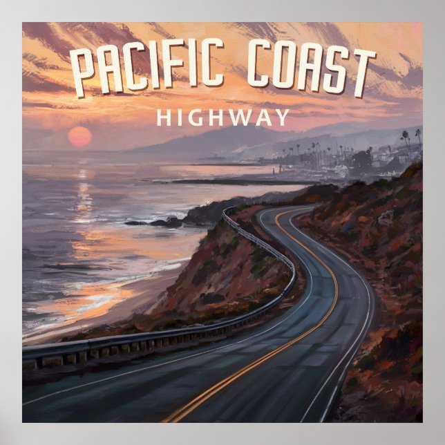 Pacific Coast Highway Solnedgång Poster (Framsidan)