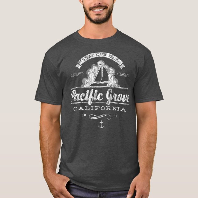 Pacific Grove CA Sailboat  Vintage Nautical T Shirt (Framsida)