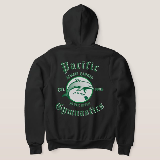 Pacific Gymnastics Black zip hoodie T Shirt (Laydown Baksida)
