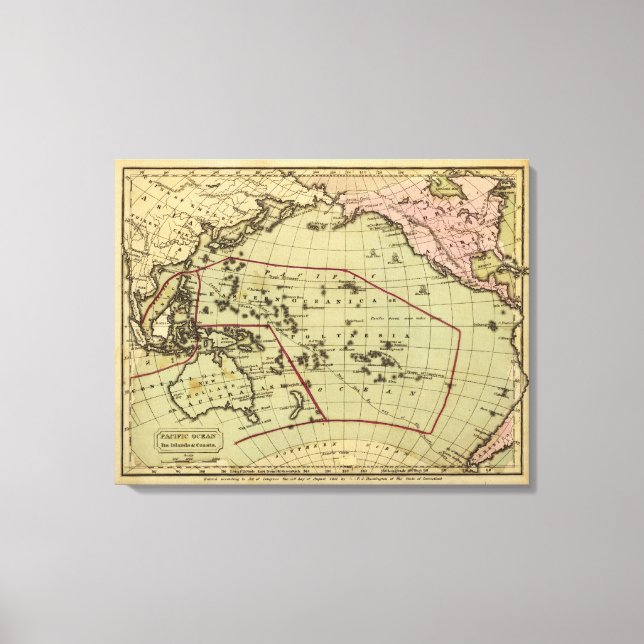 Pacific Hand Färgad Atlas Karta Canvastryck (Framsida)