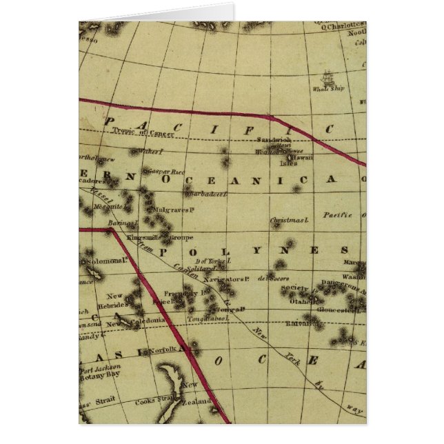 Pacific Hand Färgad Atlas Karta Hälsningskort (Framsidan)