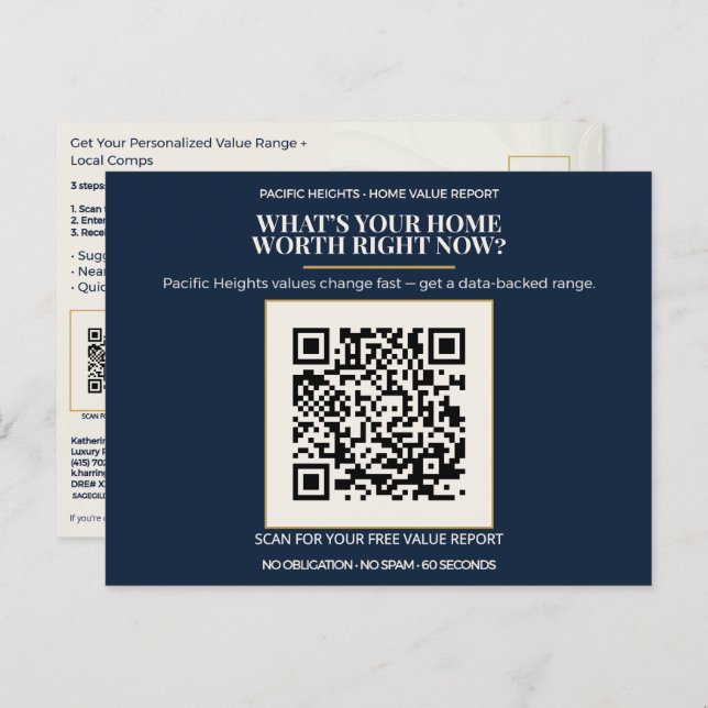 Pacific Heights Luxury Home Value QR Code Realtor  Vykort (Fram/baksida)