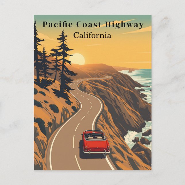Pacific Kusten Highway California Retro Coastal Vykort (Framsida)