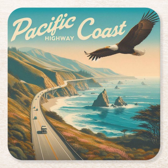Pacific Kusten Highway Eagle Underlägg Papper Kvadrat (Framsidan)