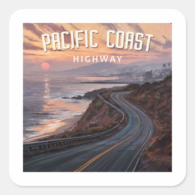 Pacific Kusten Highway Sunset Fyrkantigt Klistermärke (Framsida)