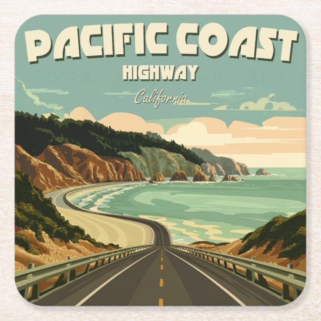 Pacific Kusten Highway Vista Underlägg Papper Kvadrat (Framsidan)