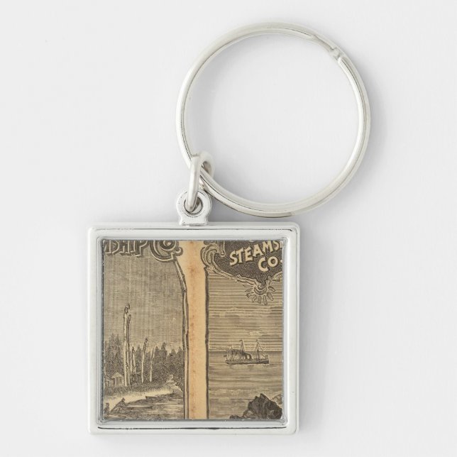 Pacific Kusten Steamship Company 2 Fyrkantig Silverfärgad Nyckelring (Framsidan)