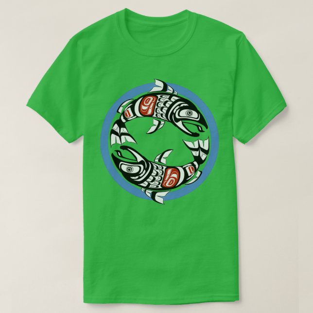 Pacific Northwest Dubbla Salmon Coho Yin Yang Kust T Shirt (Design framsida)