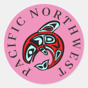 Pacific Northwest Infödd Orca Späckhuggare Rosa Runt Klistermärke