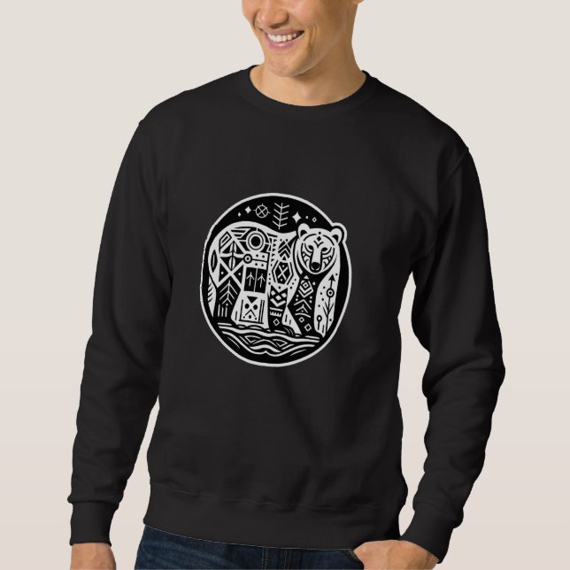 Pacific Northwest Native Indian Stil Gri Lång Ärmad Tröja (Framsida)