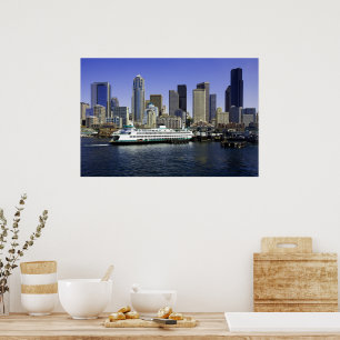 Pacific Northwest Seattle Ferry & Byggnad Poster