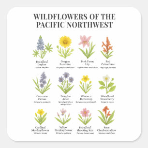 Pacific Northwest Wildblommor - Watercolor Stil Fyrkantigt Klistermärke