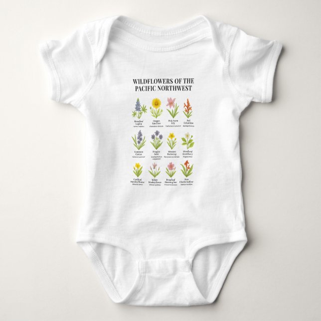 Pacific Northwest Wildblommor - Watercolor Stil T Shirt (Framsida)