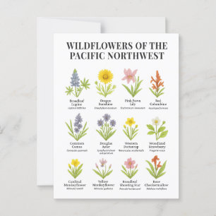 Pacific Northwest Wildblommor - Watercolor Stil Vykort