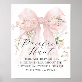 Pacifier Hunt Floral Bow Girl Baby Shower Game Poster