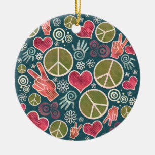 Pacifism för fredsymbolHipster undertecknar desig Julgransprydnad Keramik
