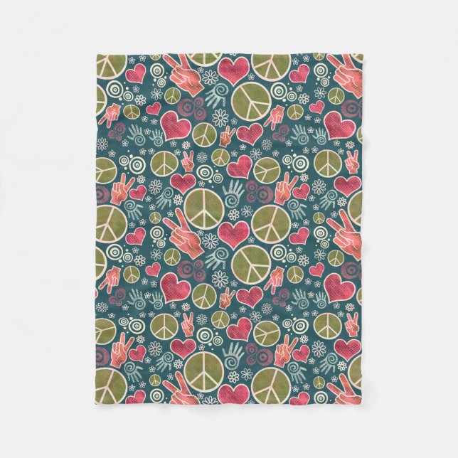 Pacifism för fredsymbolHipster undertecknar design Fleecefilt (Framsidan)