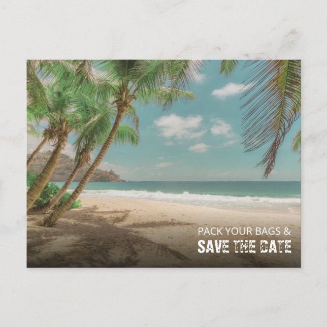 Pack Your Bags and Save the Date Beach Wedding Meddelande Vykort (Framsida)