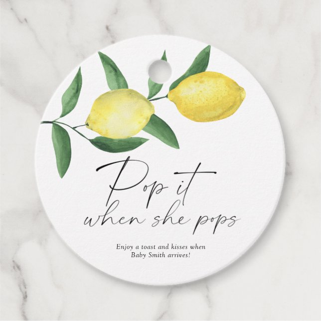 Packa det när hon poppar - citruscitron - gåvor etiketter (Framsida)