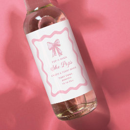 Packa när hon poppar Rosa Coquette Bow Baby Shower Vinetikett