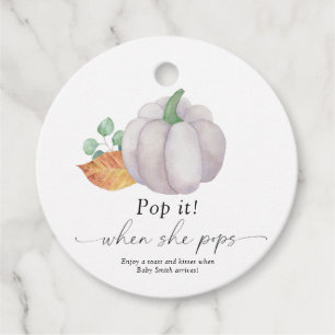 Packa när hon poppar - vit pumpa - gåvor etiketter